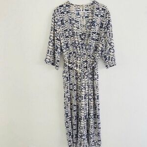 Collective Concepts Blue Floral Wide Leg Jumpsuit Medium
